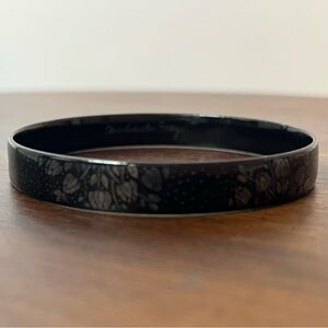 Michaela Frey Black Enamel Floral Bangle Bracelet Austrian Vintage Jewelry